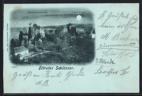 Mondschein-AK Ottrott, Blick auf die Schlösser