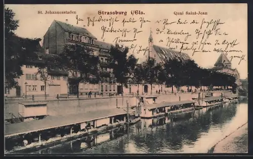 AK Strassburg i. Els., Flussopartie mit St. Johannesstaden