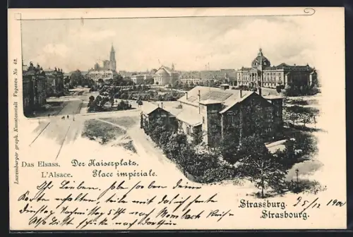 AK Strasbourg, Place impériale avec vue sur la ville et les bâtiments historiques