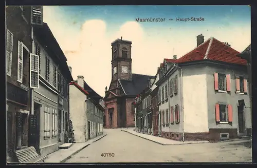 AK Masmünster, Hauptstrasse mit Blick auf die Kirche