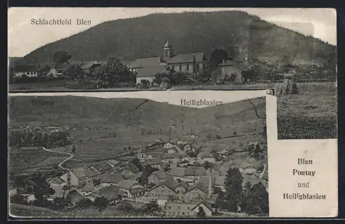 AK Blen, Vue du champ de bataille et des villages de Poutay et Heiligblasien