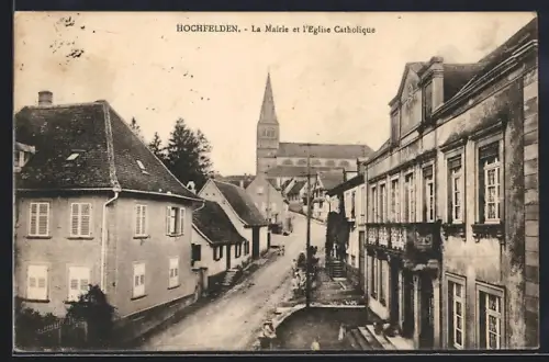 AK Hochfelden, La Mairie et l`Église Catholique