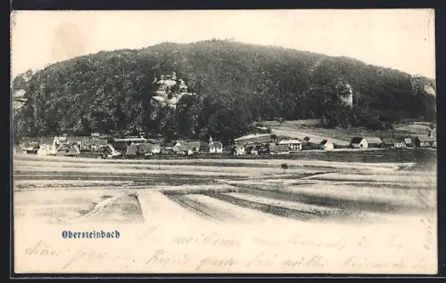 AK Obersteinbach, Vue du village avec forêt et collines en arrière-plan