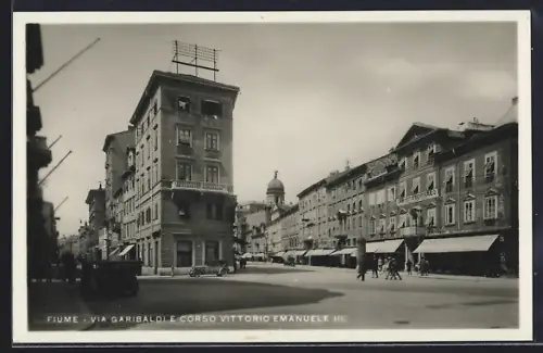 AK Fiume, Via Garbibaldi e Corso Vittorio Emanuele III.