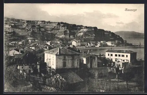 AK Sansego, Ortsansicht mit Küstenpartie