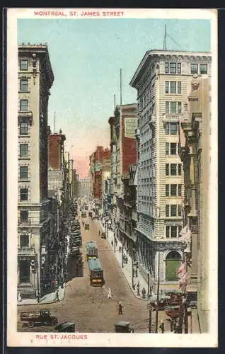 AK Montreal, St. James Street, Strassenbahn