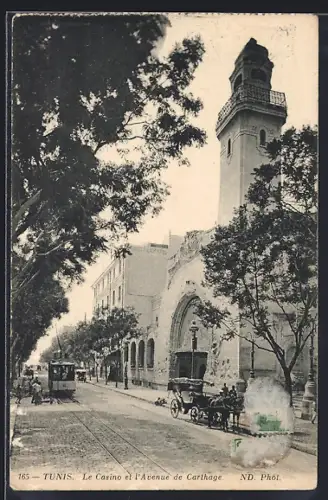 AK Tunis, Le Casion el l`Avenue de Carthage, Strassenbahn