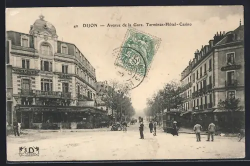 AK Dijon, Avenue de la Gare, Terminus Hotel- Casino, Strassenbahn