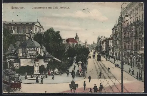 AK Hannover, Georgstrasse mit Cafe Kröpcke
