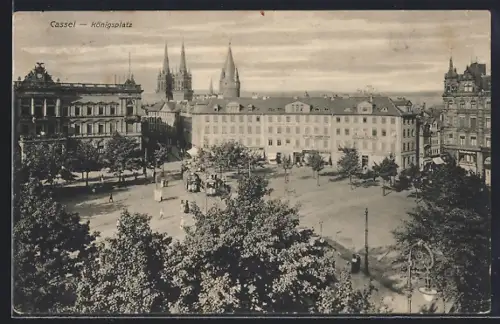 AK Cassel, Partie am Königsplatz, Strassenbahn