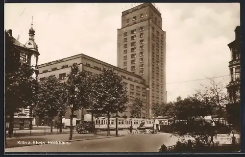 AK Köln a. Rhein, Partie am Hochhaus, Strassenbahn
