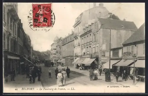 AK Belfort, Le Faubourg de France, Strassenbahn