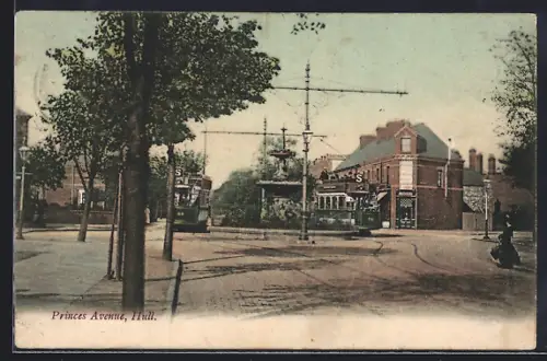 AK Hull, Princes Avenue, Strassenbahn