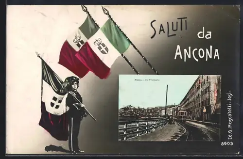 AK Ancona, Via 29 Settembre, Saluti da Ancona, Strassenbahn