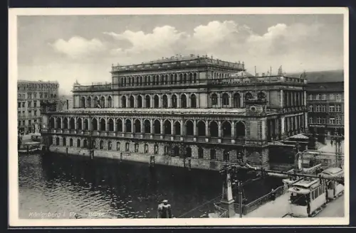 AK Königsberg i. Pr., Börse am Wasser, Strassenbahn