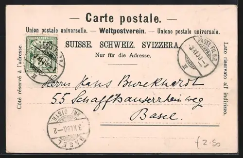 AK Basel, St. Leonhards Kirche mit Strassenbahn