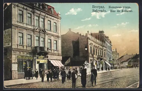 AK Belgrade, Rue de Kolarac, Strassenpartie mit Geschäften