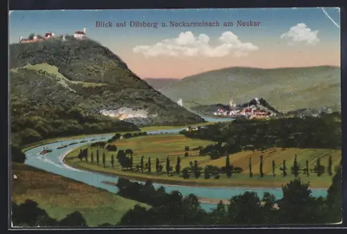 AK Neckarsteinach am Neckar, Blick auf Dilsberg u. Neckarsteinach