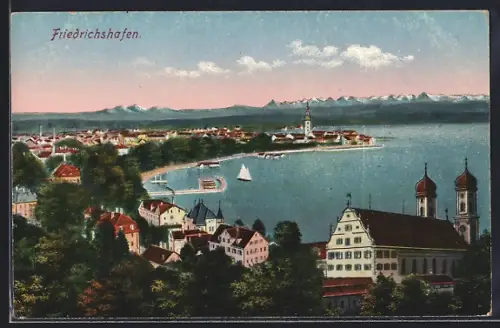 AK Friedrichshafen, Ortsansicht mit Hafen
