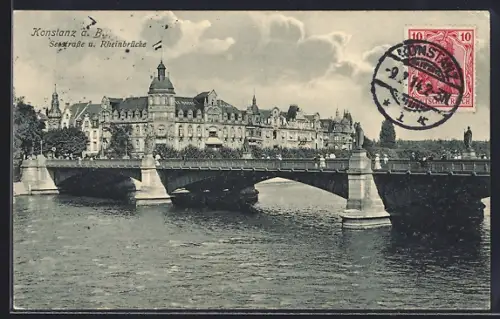 AK Konstanz a. B., Seestrasse mit Brücke