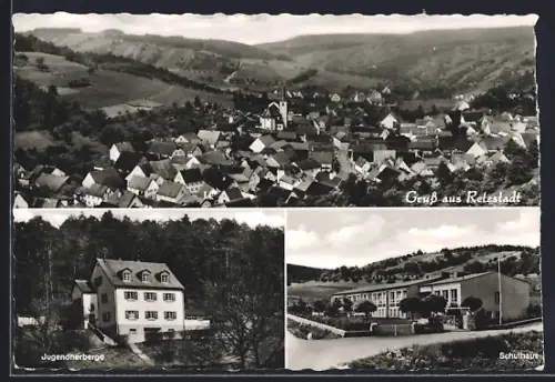 AK Retzstadt, Ortsansicht, Jugendherberge, Schulhaus und Ortspanorama