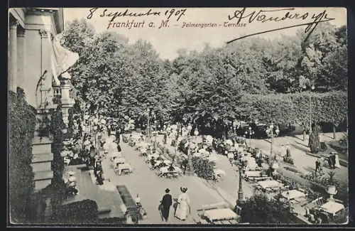 AK Frankfurt-Westend, Gasthof Palmengarten, Blick auf die Terrasse