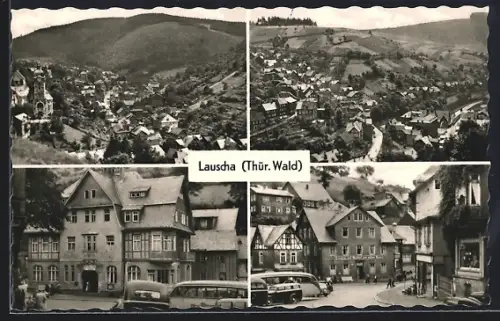 AK Lauscha /Thür. Wald, Brauerei und Gasthaus zum Wilden Mann, Blick auf den Ort