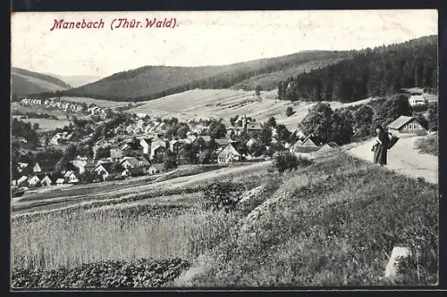 AK Manebach /Thür. Wald, Ortsansicht vom Weg aus