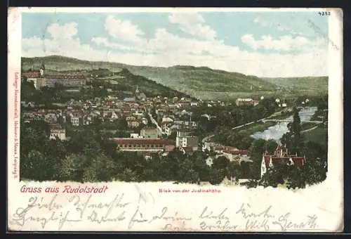 AK Rudolstadt, Blick von der Justinahöhe