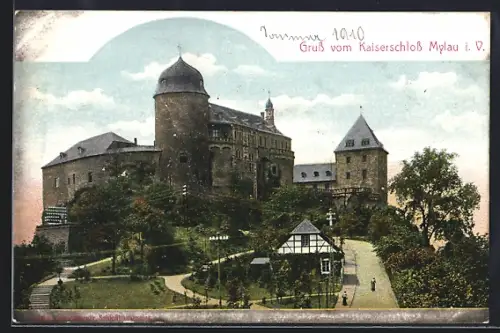 AK Mylau i. V., Blick auf das Kaiserschloss