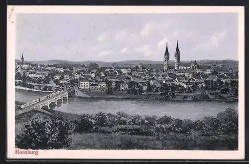 AK Moosburg, Stadtansicht mit Brücke und Kirche