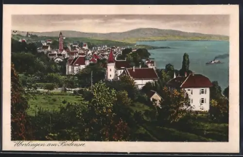 AK Überlingen am Bodensee, Seeblick mit Dampfer