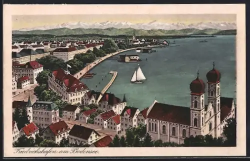 AK Friedrichshafen am Bodensee, Blick vom Ort auf den Hafen