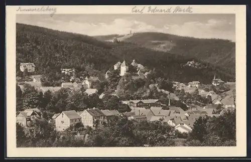 AK Elgersburg /Thür. Wald, Ortsansicht mit umliegenden Bergen