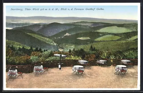 AK Inselsberg /Thür. Wald, Blick von der Terrasse Gasthof Gotha