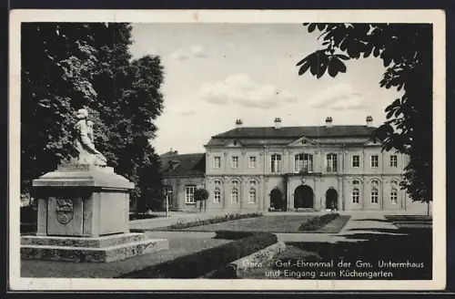 AK Gera, Gefallenen-Ehrenmal der Gemeinde Untermhaus, Eingang zum Küchengarten