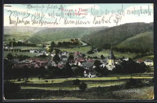 AK Berga a. Elster, Blick vom Berg auf den Ort