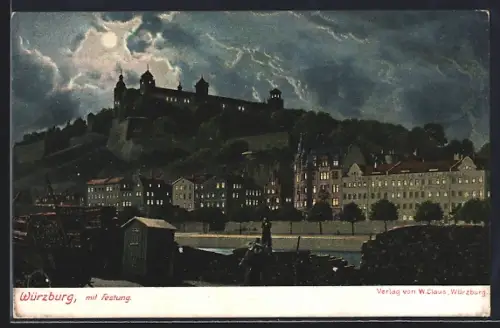 Mondschein-AK Würzburg, Festung im Vollmondlicht