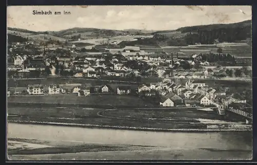 AK Simbach am Inn, Ortsansicht mit Inn