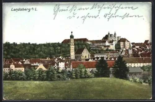 AK Landsberg a. L., Stadtansicht mit Kirche und Kloster