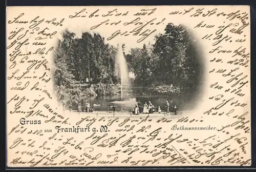 AK Frankfurt a. M., Bethmannweiher mit Springbrunnen