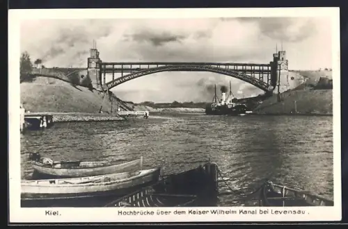 AK Kiel, Hochbrücke über dem Kaiser Wilhelm Kanal bei Levensau