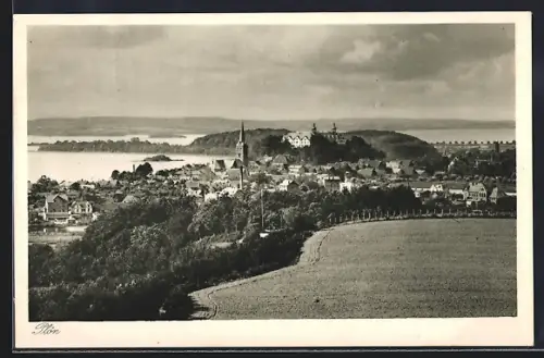 AK Plön, Ortsansicht mit Seeblick