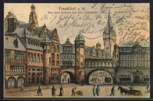 Lithographie Alt-Frankfurt, Das neue Rathaus auf dem Paulsplatz