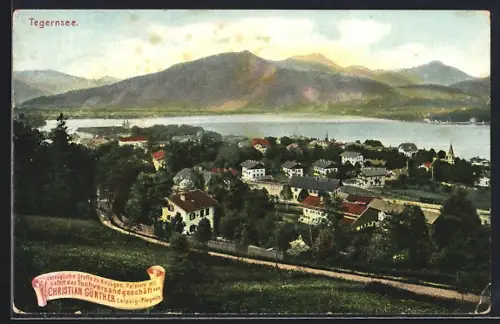 AK Tegernsee, Ortsansicht mit See und Bergen