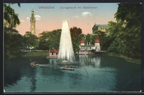 AK Dresden, Zwingerteich mit Schlösschen