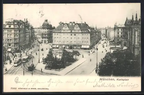 AK München, Karlsplatz, Strassenbahnen