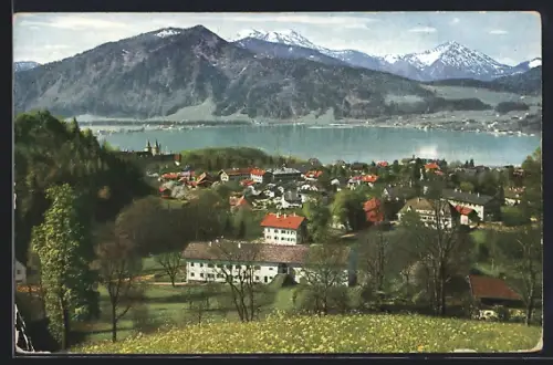 AK Tegernsee, Blick auf Hirschberg, Kampen und See