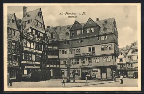 AK Alt-Frankfurt, Römerberg mit Gasthaus Zum Rosen-Eck