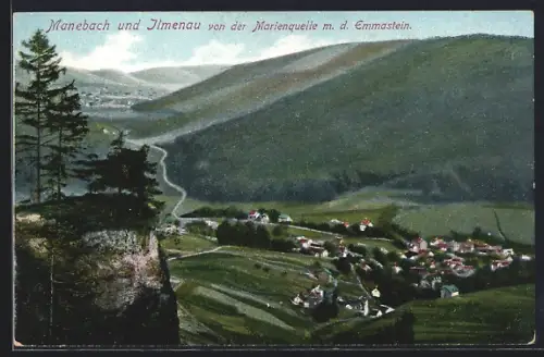 AK Manebach, Blick von der Marienquelle mit dem Emmastein